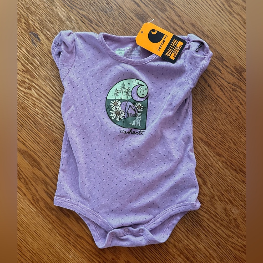 NWT Sz 18m Carhartt Lupine Short Sleeve Camping Bodysuit 100% Cotton Casual